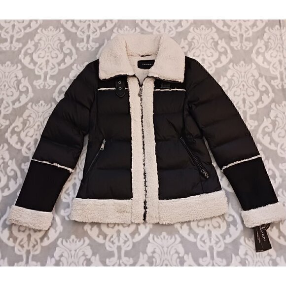 Tahari  Black Selena Faux Shearling Trim Mixed Media Jacket/NWT, XS - Picture 1 of 7